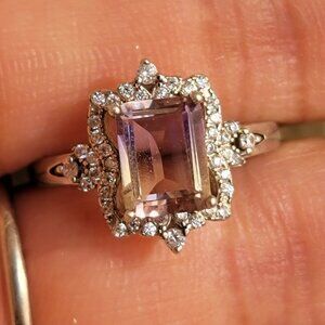 Absolutely stunning natural dual colored ametrine princess cut antique CZ diamon